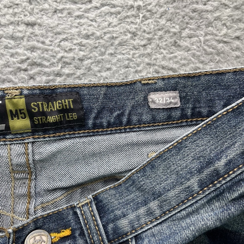 Ariat Jeans Mens 32x34 Blue Rebar M5 Straight Leg Workwear Stretch Denim - Picture 9 of 16